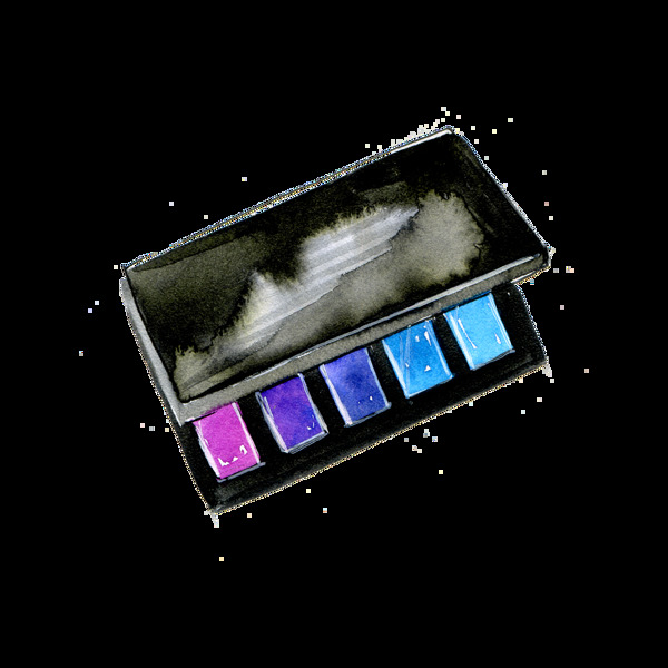 手绘蓝色系列眼影盒PNG透明素材