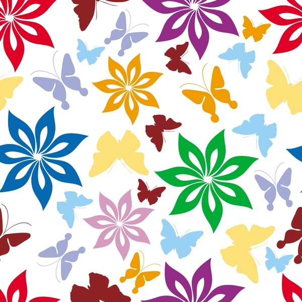 矢量彩色树叶蝴蝶缤纷背景素材