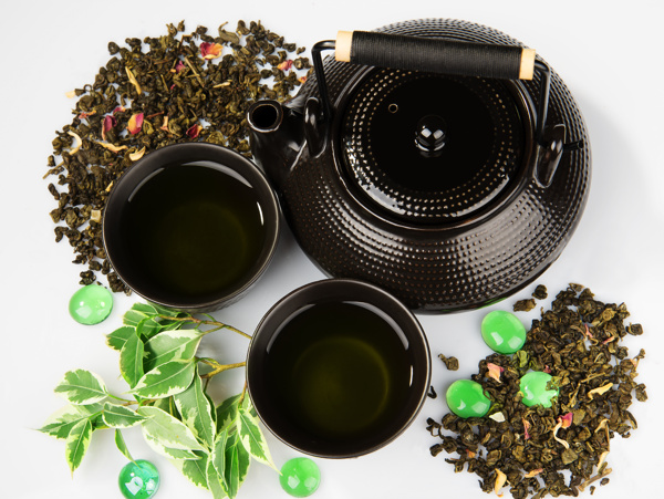 绿茶与茶具图片
