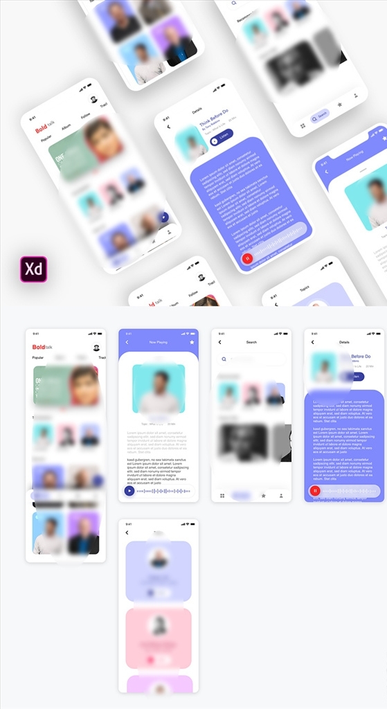 xd语音博客紫色UI设计首页详图片
