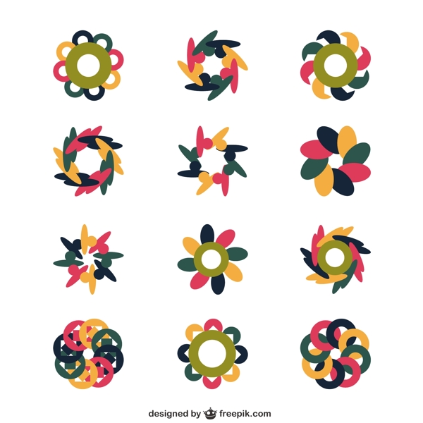抽象风格中的各种花卉标识