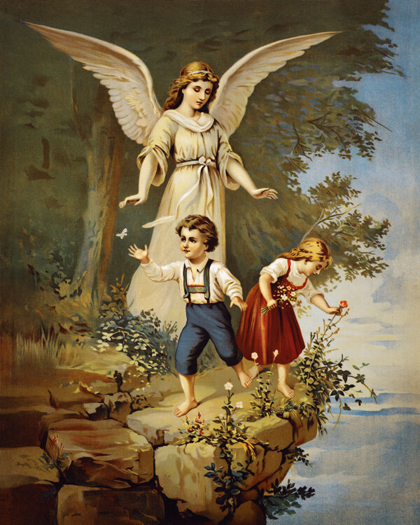 油画天使与儿童图片
