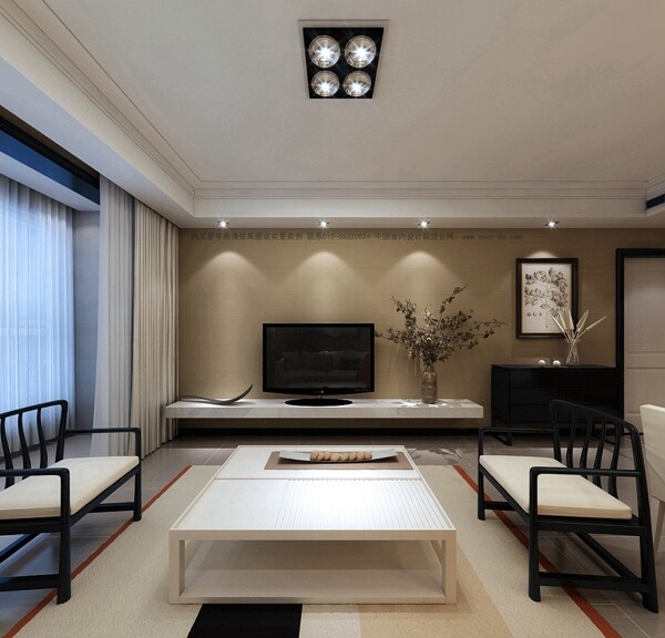 现代时尚客厅白色茶几室内装修效果图