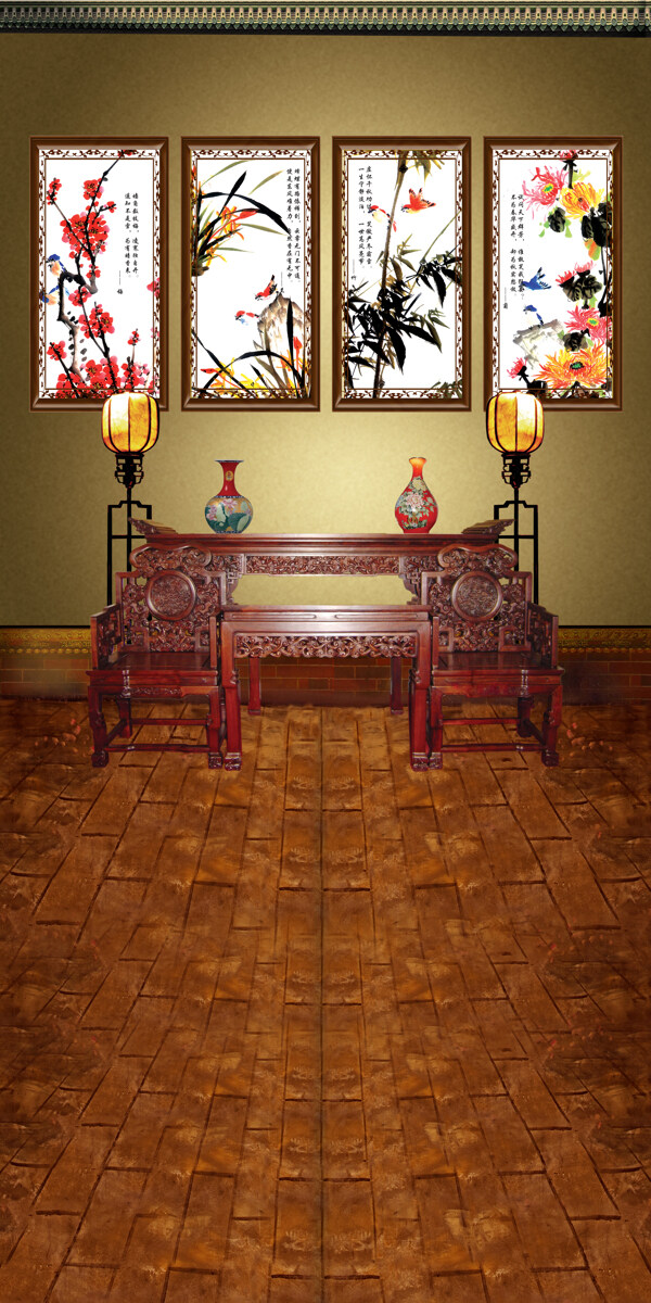 中式古典家具陈设影楼摄影背景图片