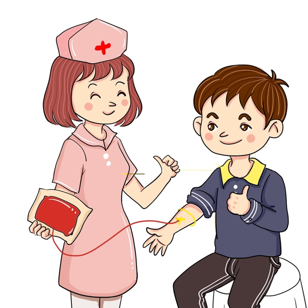 彩绘无偿献血的护士和男孩
