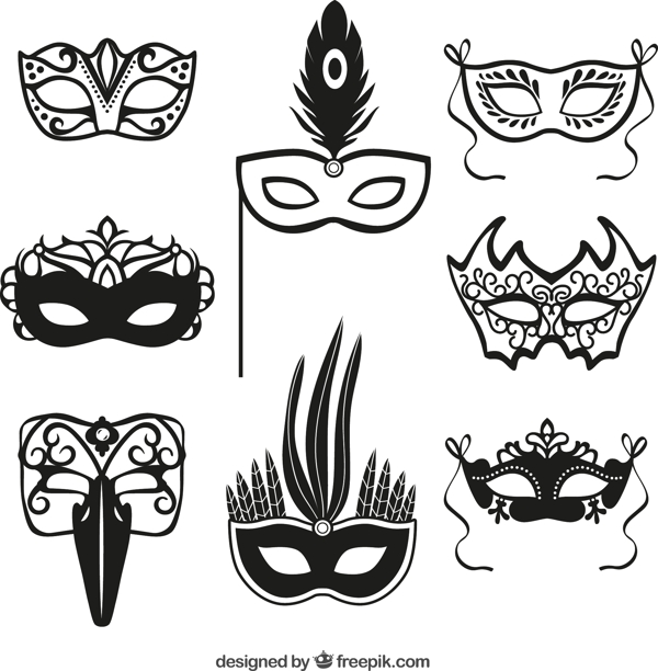 8款黑色面具设计矢量图