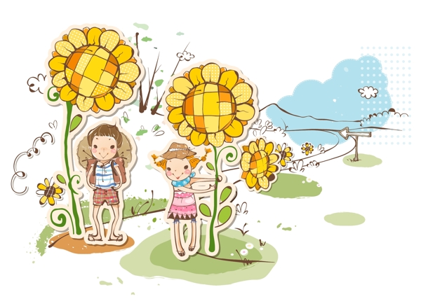 卡通向日葵和小朋友图片