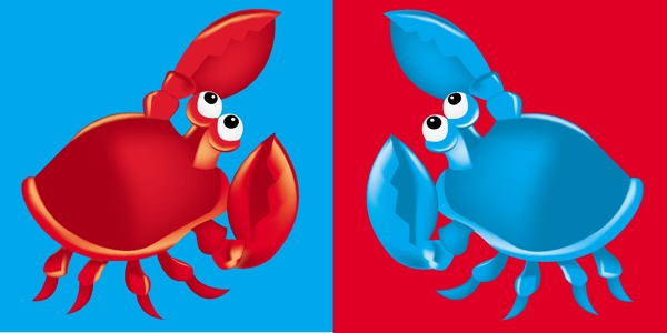红色和蓝色矢量螃蟹的红色和蓝色背景