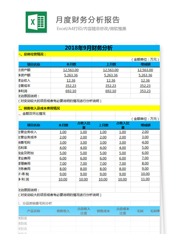 月度财务分析报告Excel文档