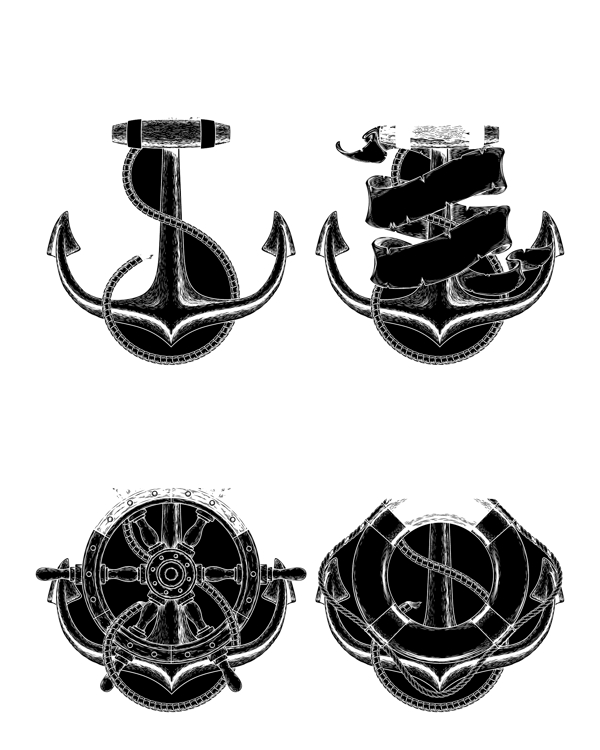 四款手绘航海船锚
