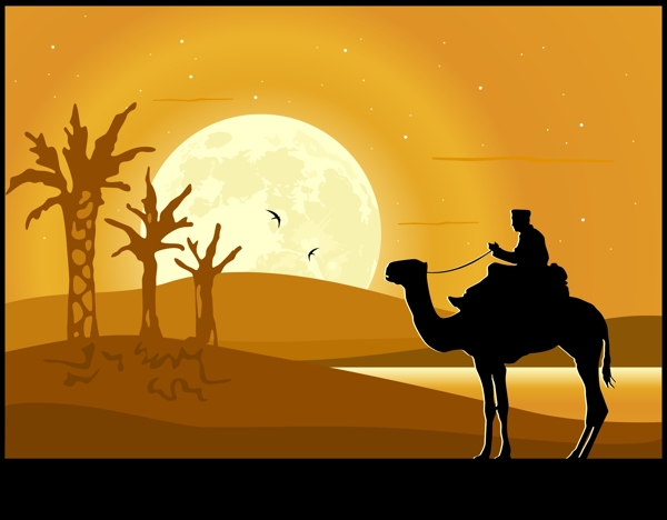 沙漠骆驼人物剪影