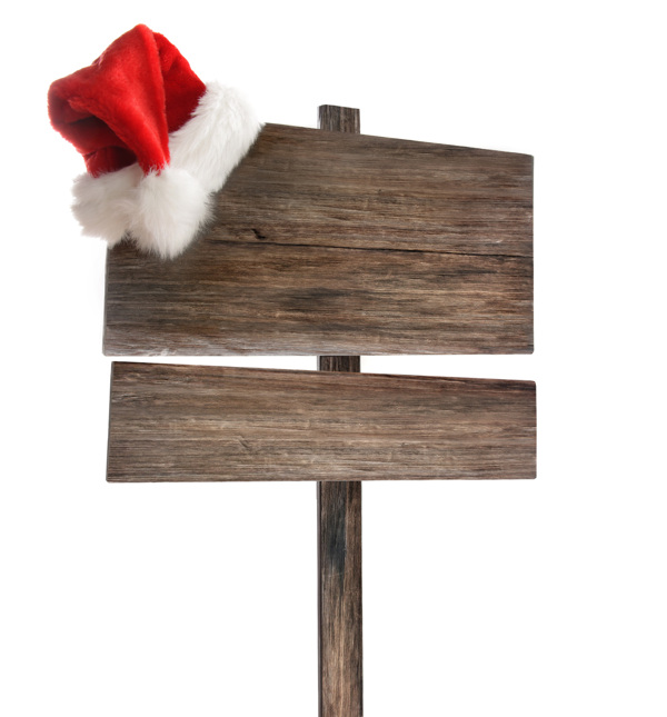 圣诞木纹木板广告牌圣诞帽图片