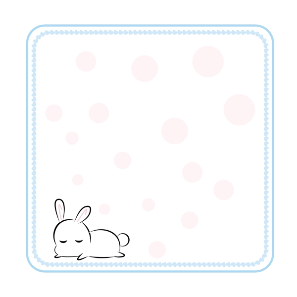 睡觉的小兔子蓝色细边粉色泡泡矢量边框