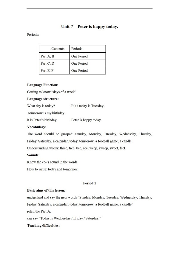 四年级下英语下册教案unit7period1