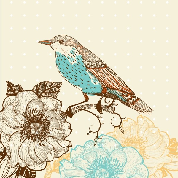 古典花纹花卉小鸟背景底纹图片
