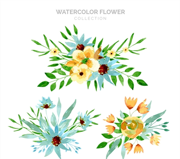 3款水彩绘花束设计矢量素材