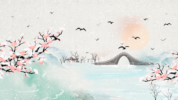 中国风水墨插画冬季梅花