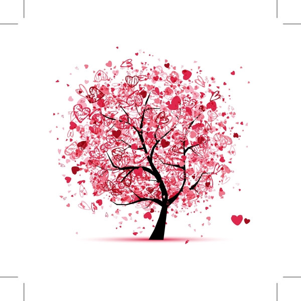 红色爱心花纹树木图片