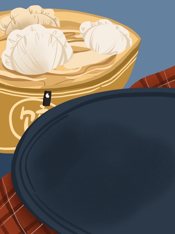 手绘冬季蒸笼上的饺子背景设计