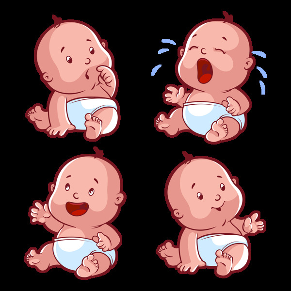 卡通宝宝的四种心情PNG元素