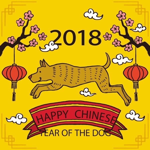 黄色背景矢量新年海报