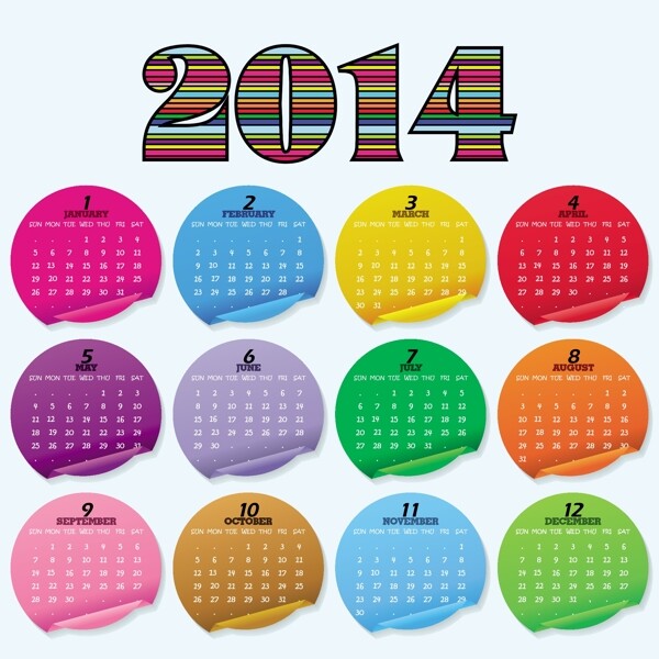 简单的2014日历设计向量集01