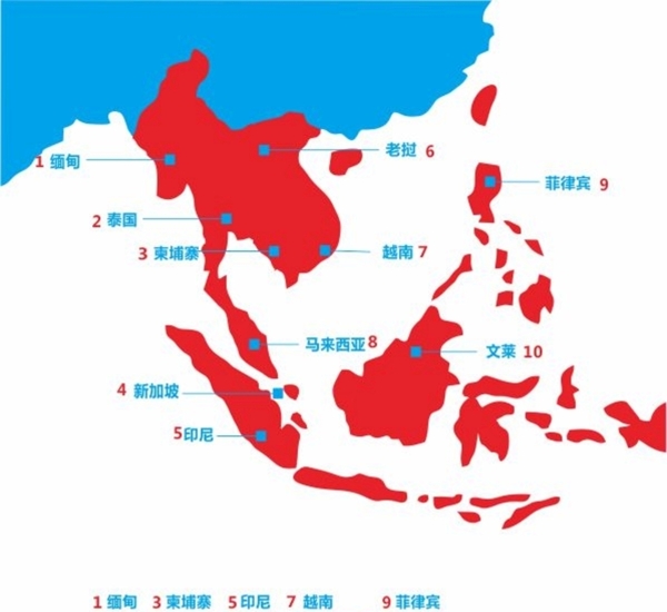 东盟十国区域地理位置图