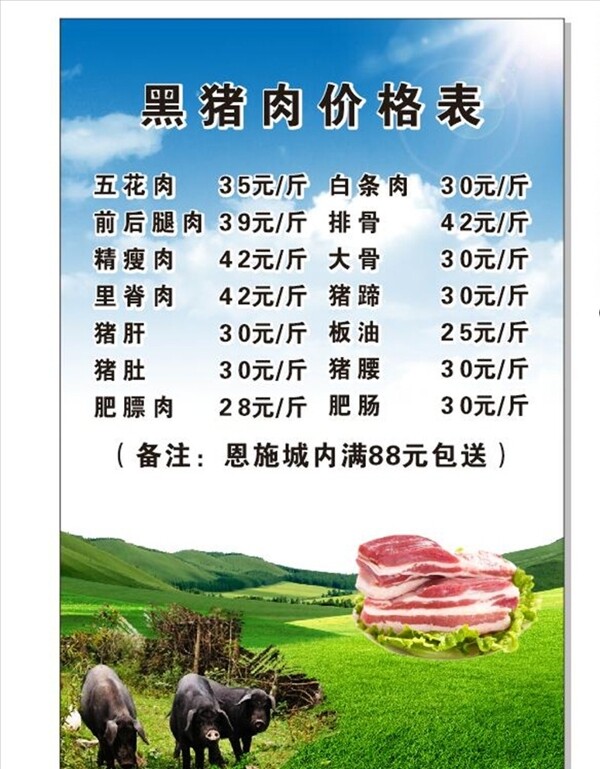 猪肉价格表黑猪肉