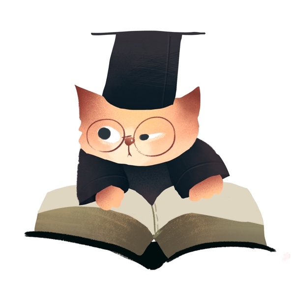 正在看书的猫咪可爱插画png