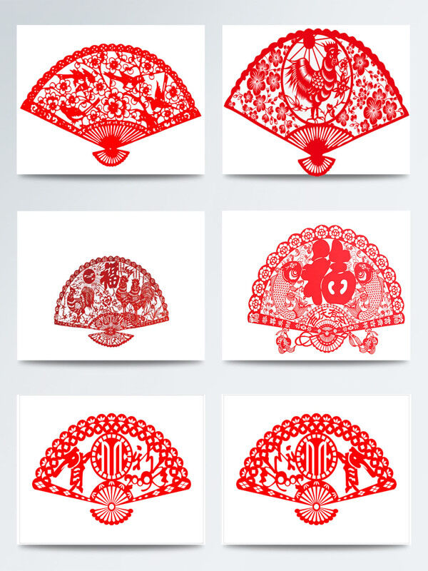 红色剪纸系列扇子图案