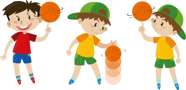 卡通儿童节玩篮球的孩子