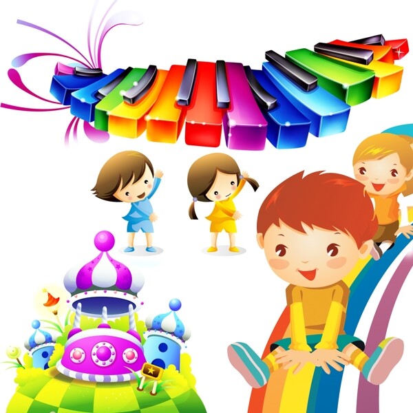 彩虹滑梯钢琴键盘图片