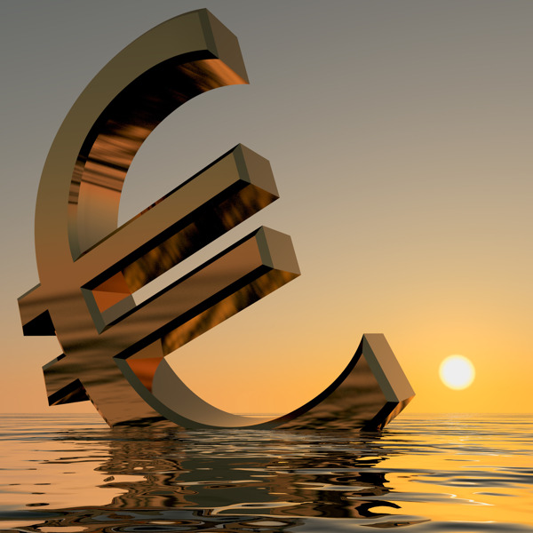 欧元的下沉和日落显示抑郁症经济衰退和经济衰退