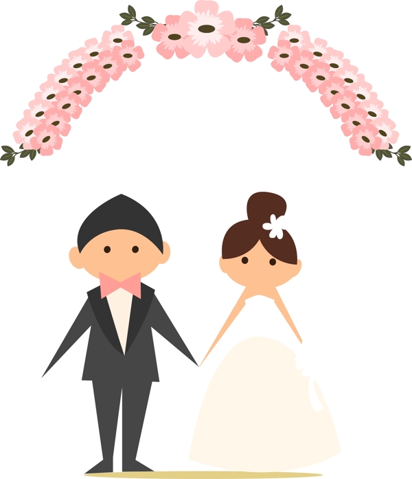 卡通扁平西式婚礼上的新郎新娘结婚免抠