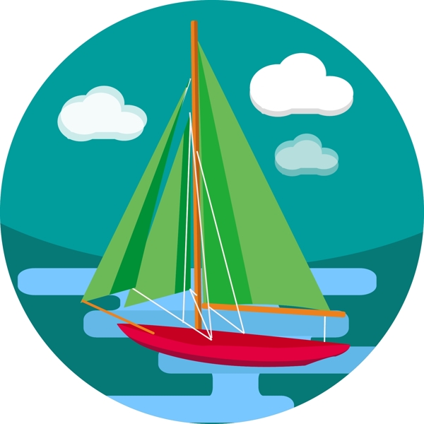 精美海中航行帆船卡通扁平设计元素
