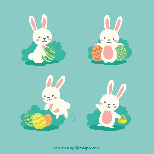一组可爱复活节小白兔