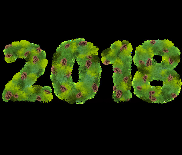2018绿色枝叶艺术字png元素