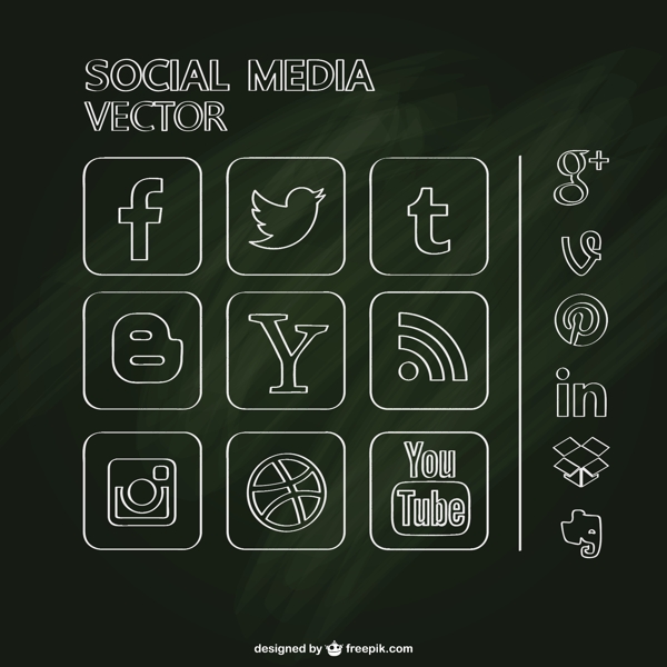 黑板的社交媒体图标集