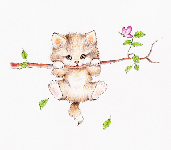 树枝上的小猫插画