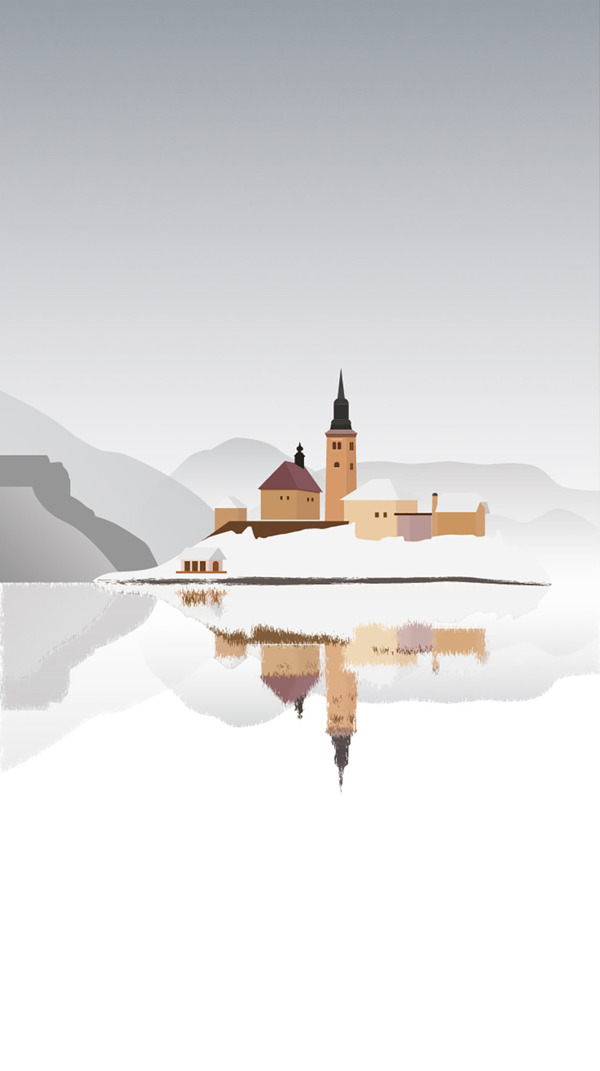 简约古堡白雪皑皑风景矢量插图设计