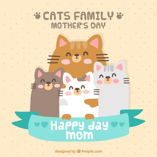 可爱猫咪母亲节贺卡矢量素材
