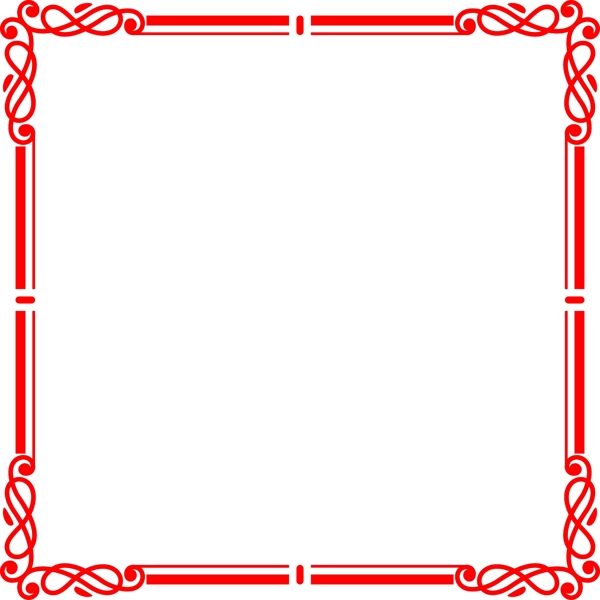 简约中式红色正方形矢量海报边框透明png