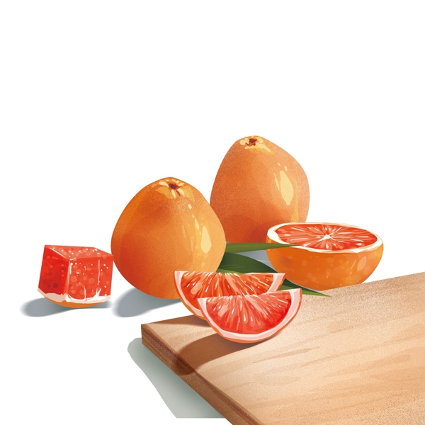 手绘切开的橙子水果元素