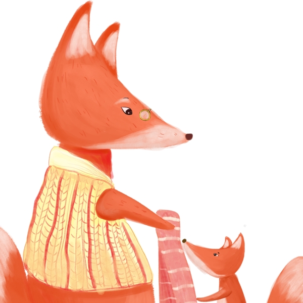 冬季狐狸妈妈和她的小孩动物设计
