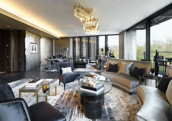 现代奢华客厅金色水晶吊灯室内装修效果图