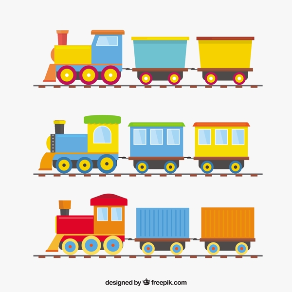 卡通三个彩色火车与机车矢量素材