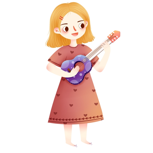 弹吉他装饰女孩插画