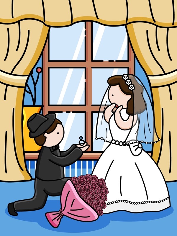 MBE婚纱求婚告白520新郎新娘矢量插画