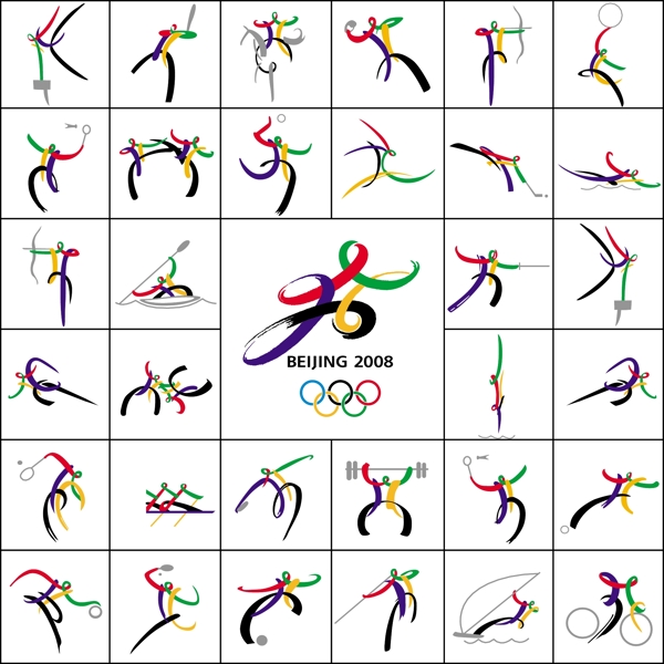 奥运五环各类运动图标矢量图