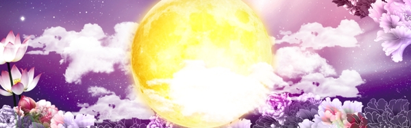紫色花海月亮背景图